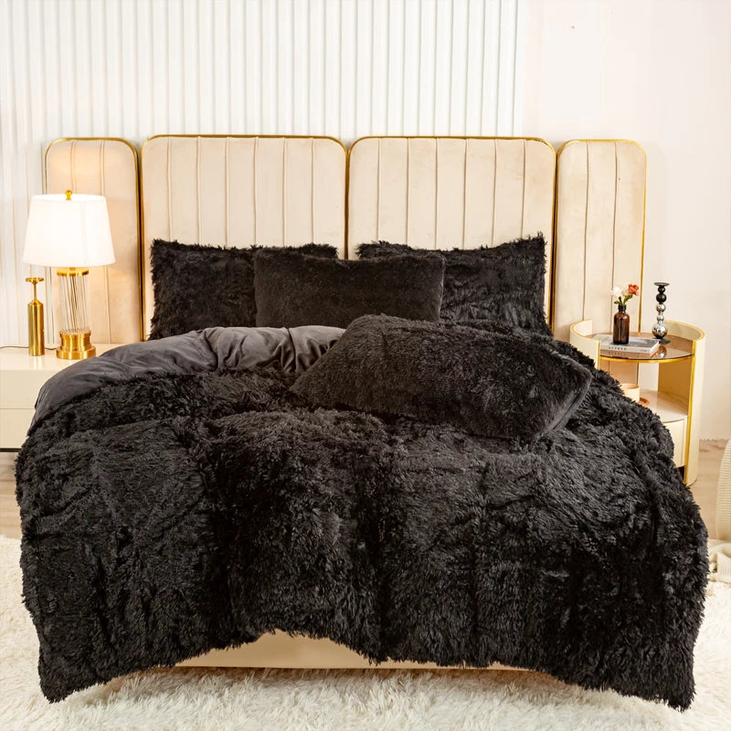 3-Piece Plush Faux Fur Duvet Cover Set - Soft Cozy Bedding, Multiple Sizes (1.0–2.0 m | 3.3–6.6 ft) for Bedroom, Guest Room, Dorm