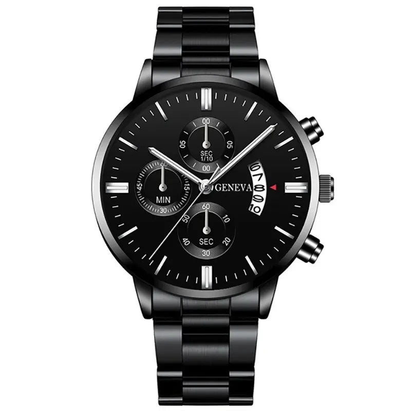 Men's Stainless Steel Quartz Wrist Watch with Calendar – 41mm Round Business Dress Watch