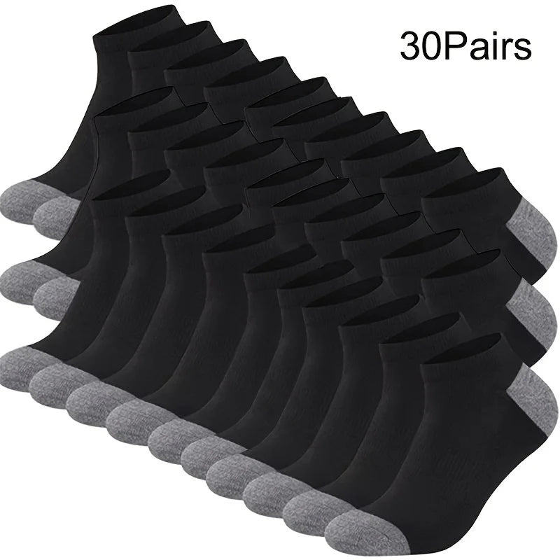 10/20/30-Pack Men's Color Block Boat Socks - Breathable Low-Cut Ankle Socks for Sneakers