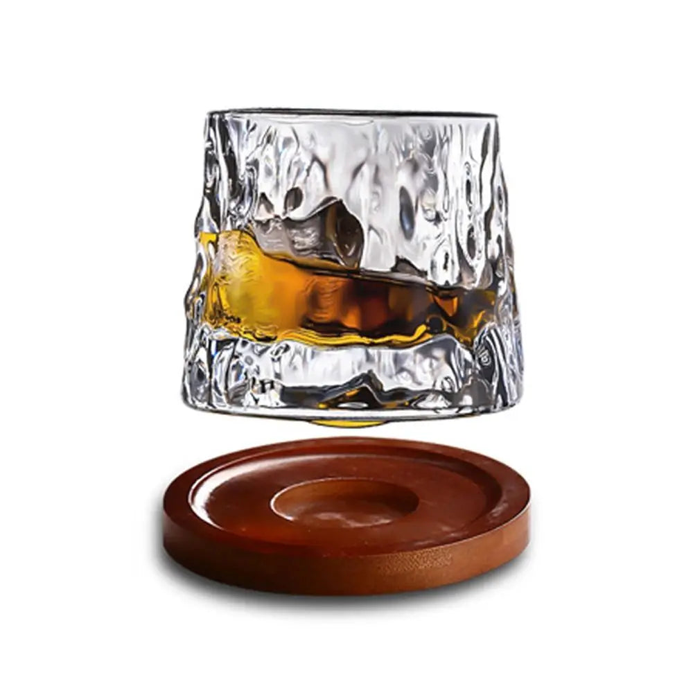 Rotating Whiskey Glass with Base – 360° Spinning Crystal Rum & Cocktail Glass, 160ml (5.4 fl oz)