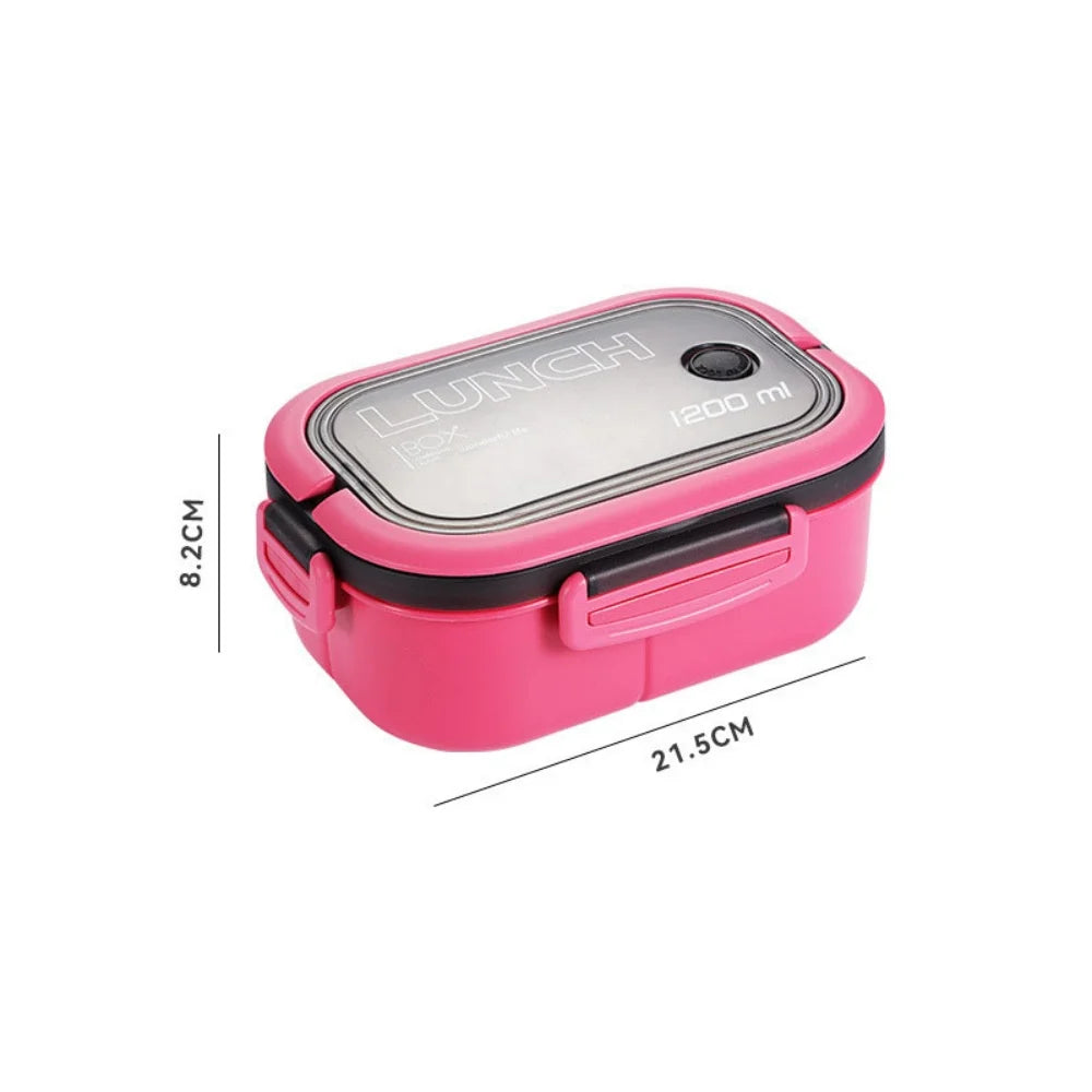 1200ml (1.2L / 40.6 fl oz) Double-Layer Bento Lunch Box with Spoon & Fork - Leakproof Compartmentalized Portable Lunchbox for Office, School & Camping