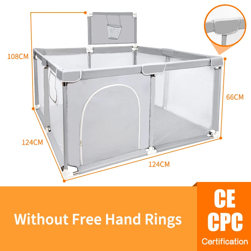 Baby Playpen Play Yard 125×125×68 cm (49.2×49.2×26.8 in) Thick Steel Frame Cloth Baby Fence for Infants & Toddlers