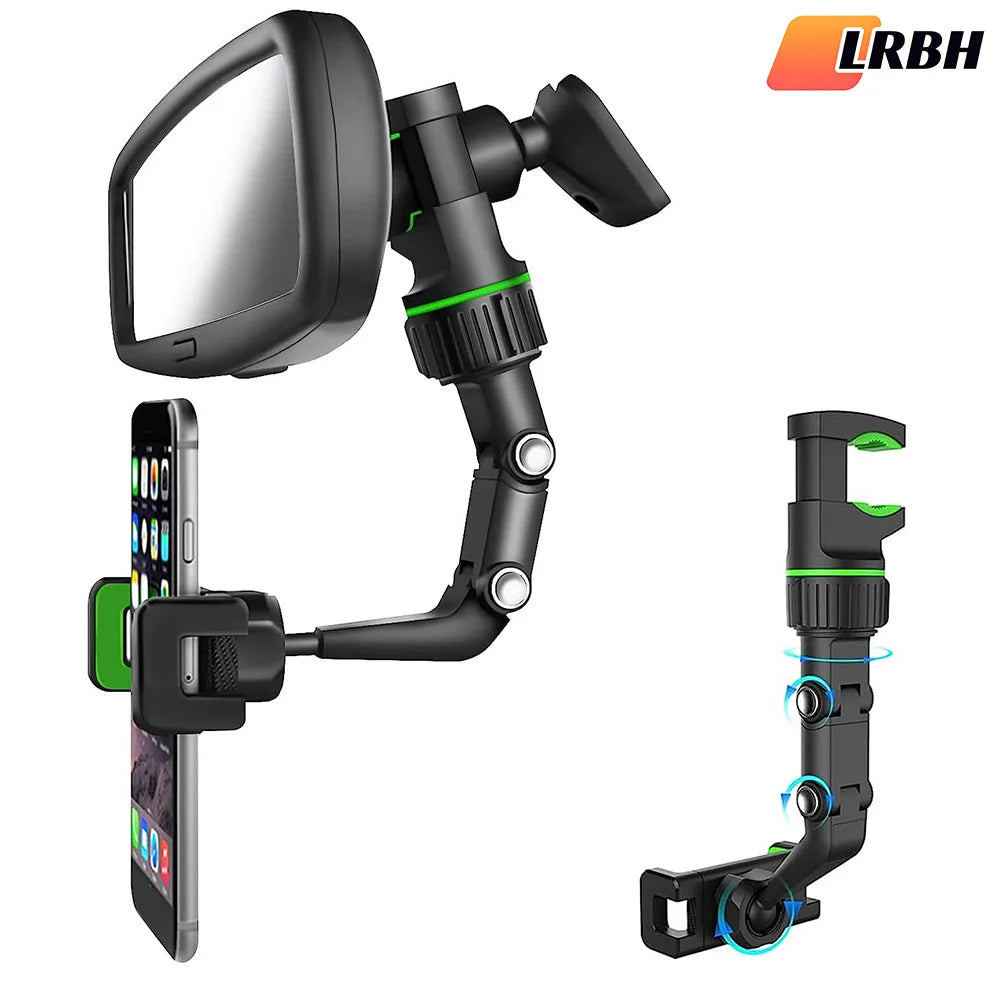 360° Rotating Rearview Mirror Phone Holder Retractable Car Phone Mount for All Vehicles