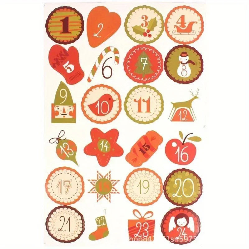 Advent Calendar Number Stickers 1-24 - Paper Seal Labels for Christmas DIY Gifts, Baking, Envelopes & Party Favors