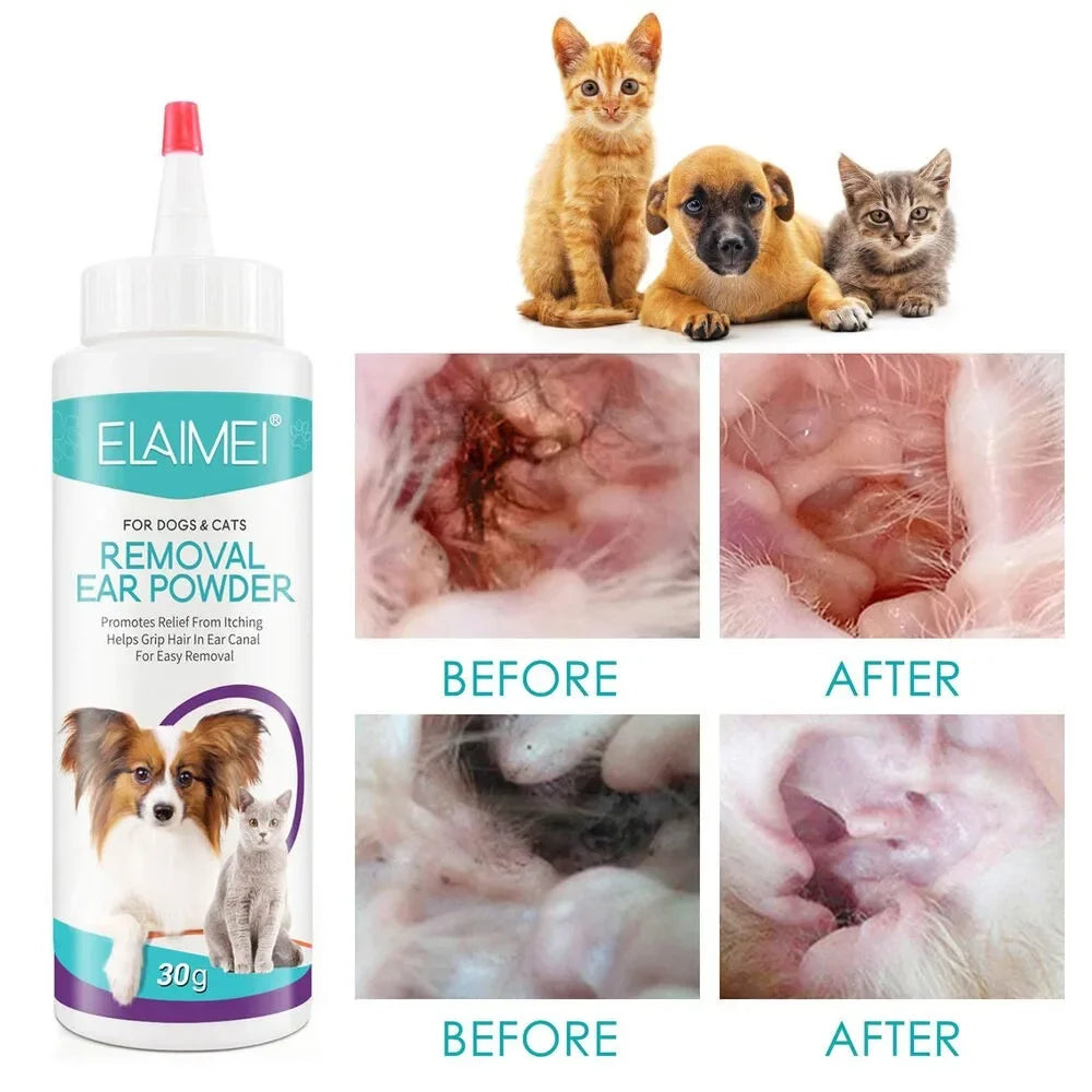 Pet Ear Hair Removal Powder for Dogs & Cats – Ear Care, Earwax, Odor & Mite Control