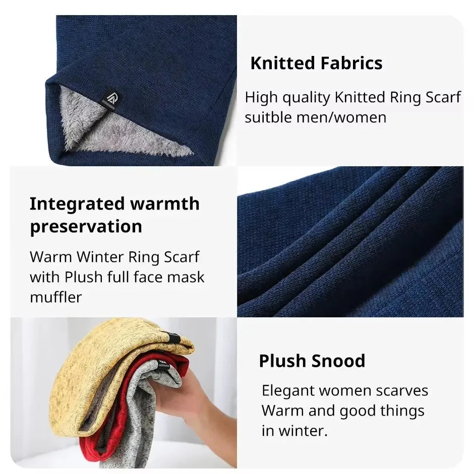 Unisex Cashmere-Like Plush Ring Scarf Knitted Snood Neck Warmer with Face Mask