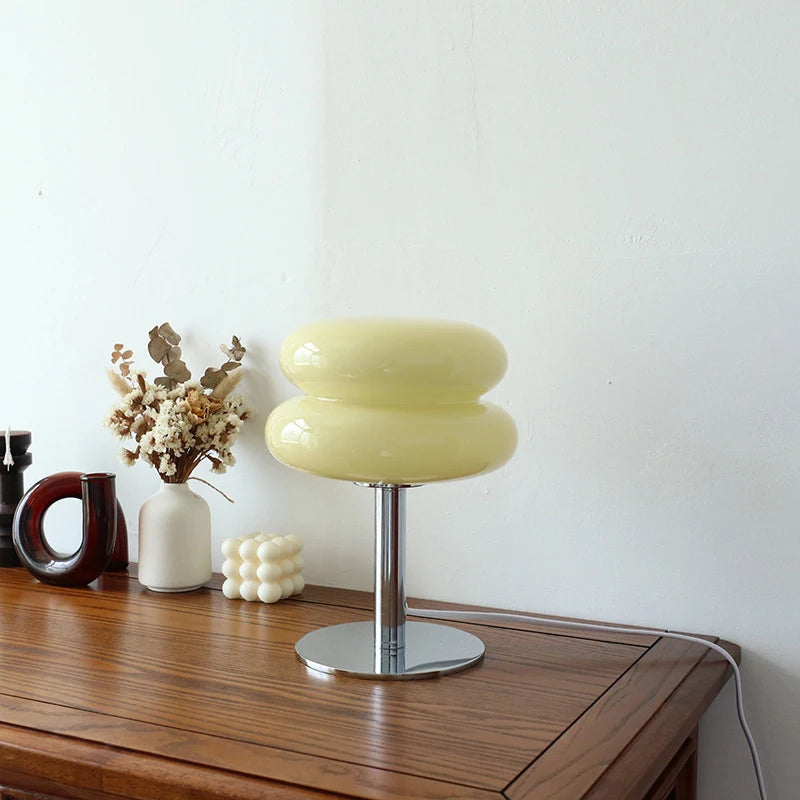 Macaron Glass Table Lamp - 2-Color E27 LED Bedside Lamp, Stained Glass Night Light for Bedroom (28cm x 18cm / 11in x 7in)