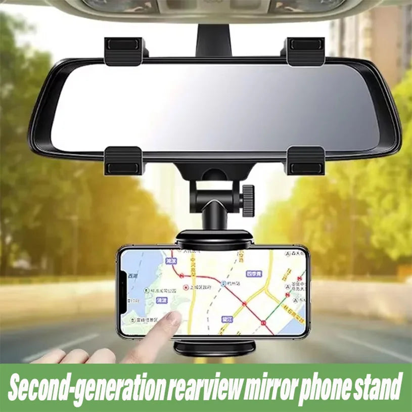 Universal Rearview Mirror Car Phone Holder 360° Rotatable Foldable Mount — Fits 4–7 inch Smartphones