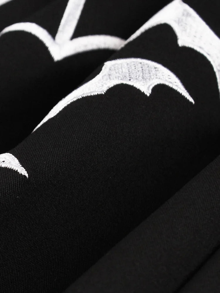 Bat Embroidered Halloween Party Vintage A-Line Dress for Women Cap Sleeve Keyhole Front