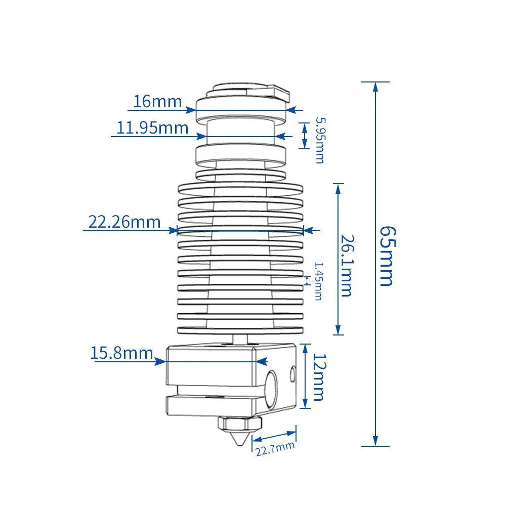 All-Metal 3D Printer Hotend with Bimetal Heatbreak and Remote Heatsink, 1.75mm Filament Compatible