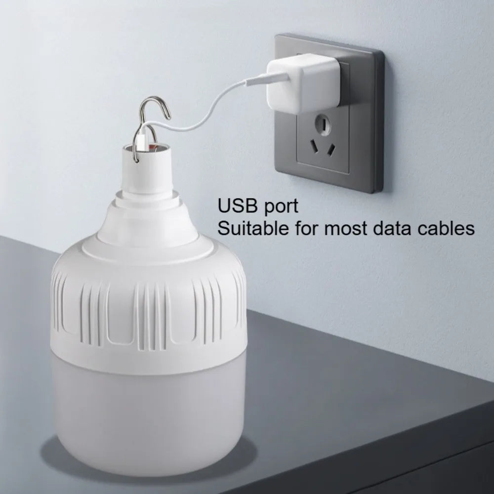 USB Rechargeable High-Power LED Camping Lantern with Hook, Portable Emergency Bulb for BBQ, Tents and Patio