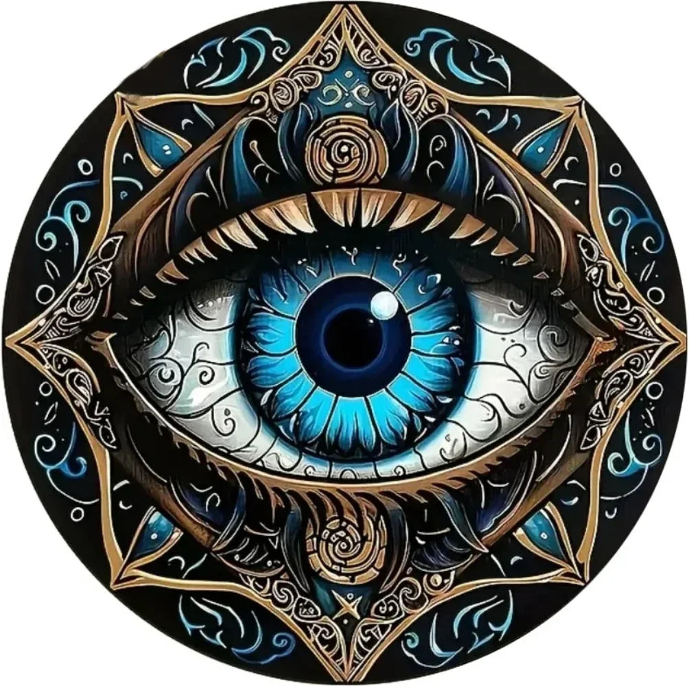 Evil Eye Tin Wall Decor - Boho Rustic Mandala Trident Metal Sign