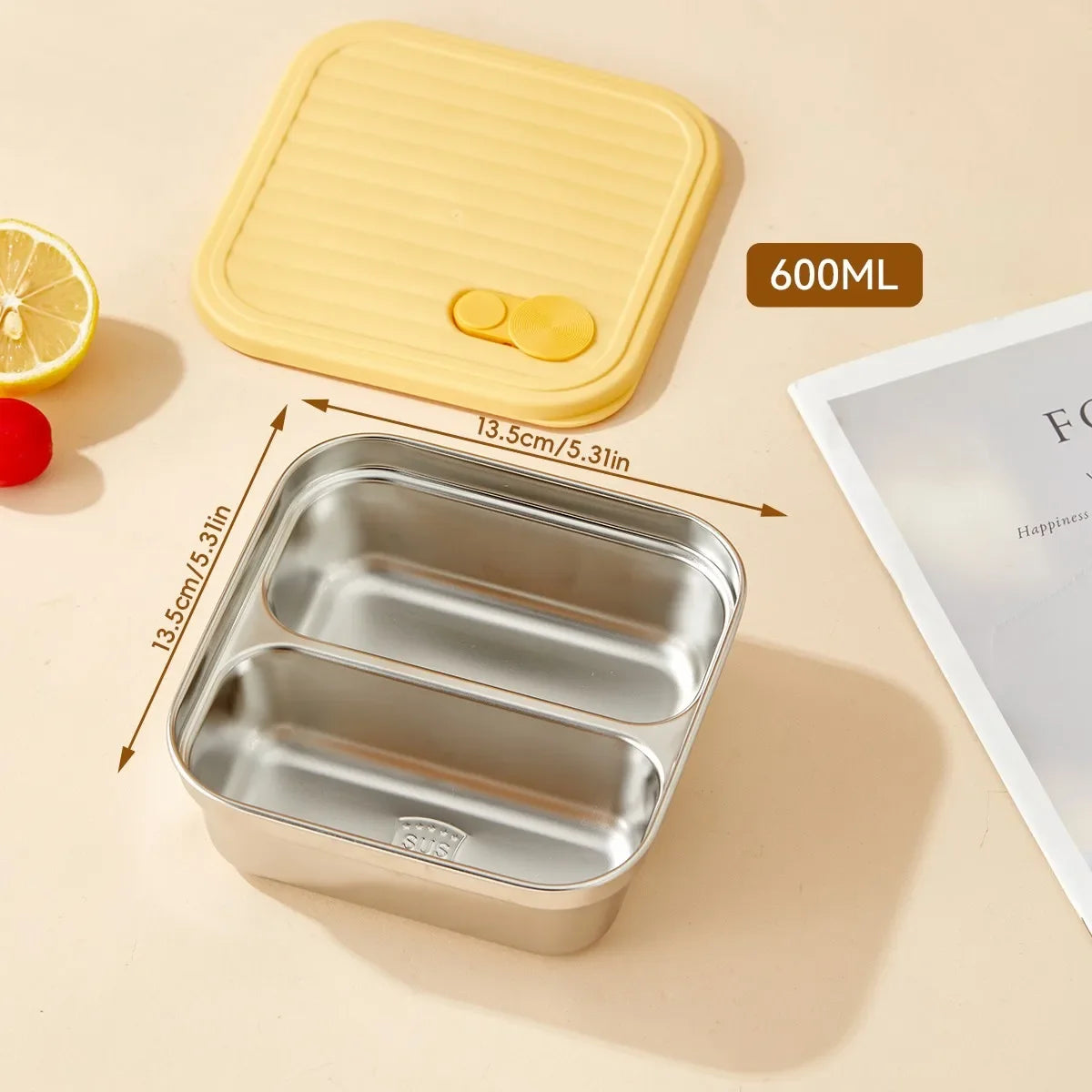 304 Stainless Steel Bento Box - Divided Airtight Lunch Box with Lid, Leakproof Meal Prep Container for Kids & Students