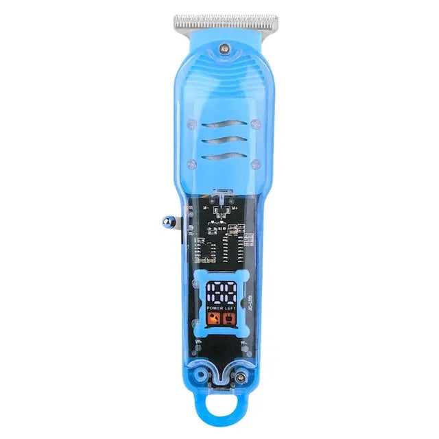 Cordless Electric Hair Trimmer with LCD Display – USB Rechargeable Transparent Precision Clipper