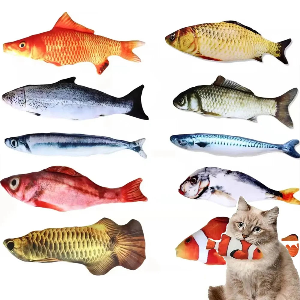 3D Fish-Shaped Plush Cat Toy, Interactive Chew & Teaser, 20 cm (7.9 in)