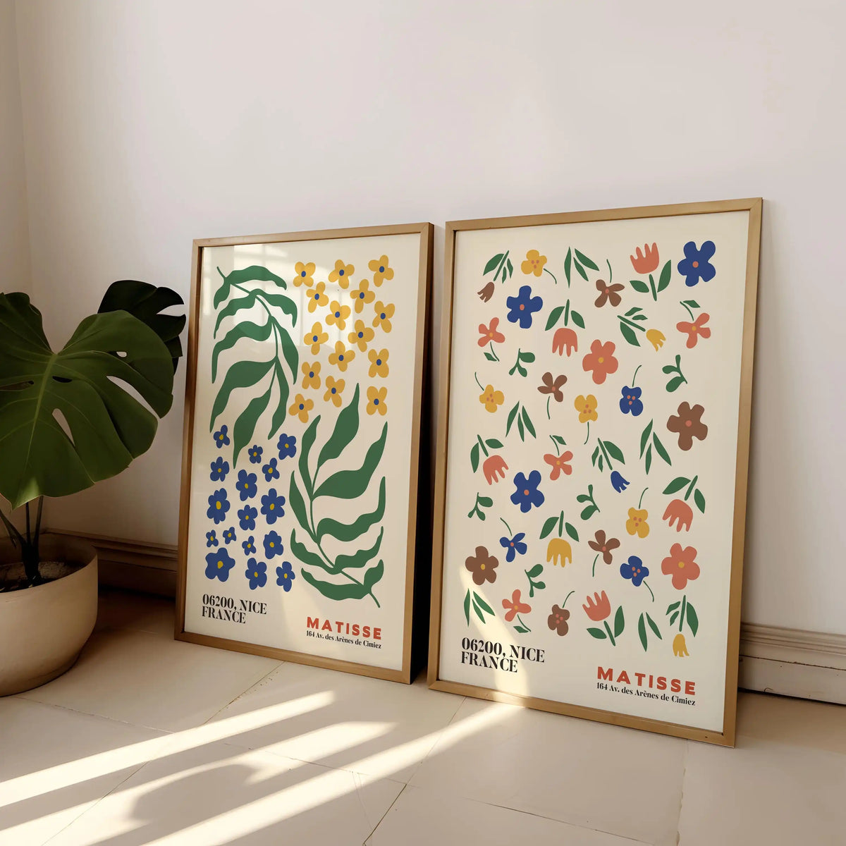 2-Piece Frameless Matisse Floral Canvas Prints - Bohemian Mid-Century Modern Wall Art for Bedroom & Living Room