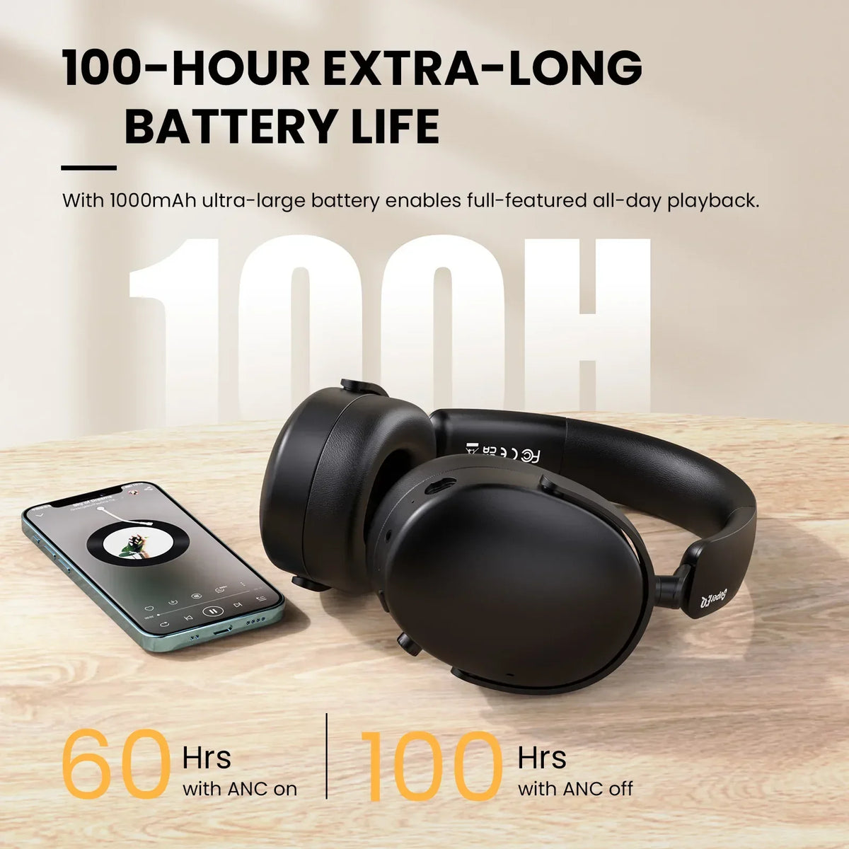 Wireless Bluetooth 5.4 Over-Ear Headphones — 40mm Hi-Res Drivers, ENC Mic, -40dB ANC, Up to 100-Hour Battery