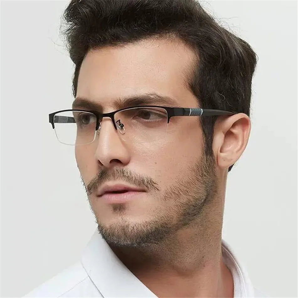 Unisex Half-Frame Reading Glasses - Metal Rectangle Readers for Presbyopia, +1.0 to +3.5 Diopters