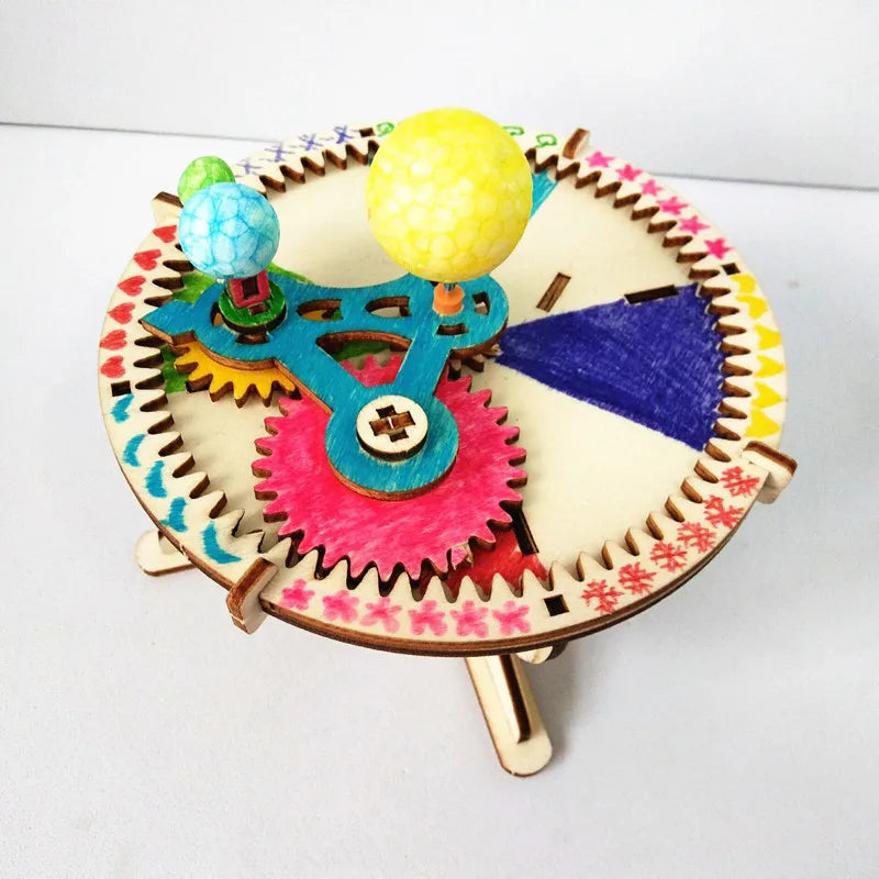 DIY Solar System Wooden Puzzle Kit – Sun Earth Moon Mechanical Planet Model STEM Science Toy for Kids