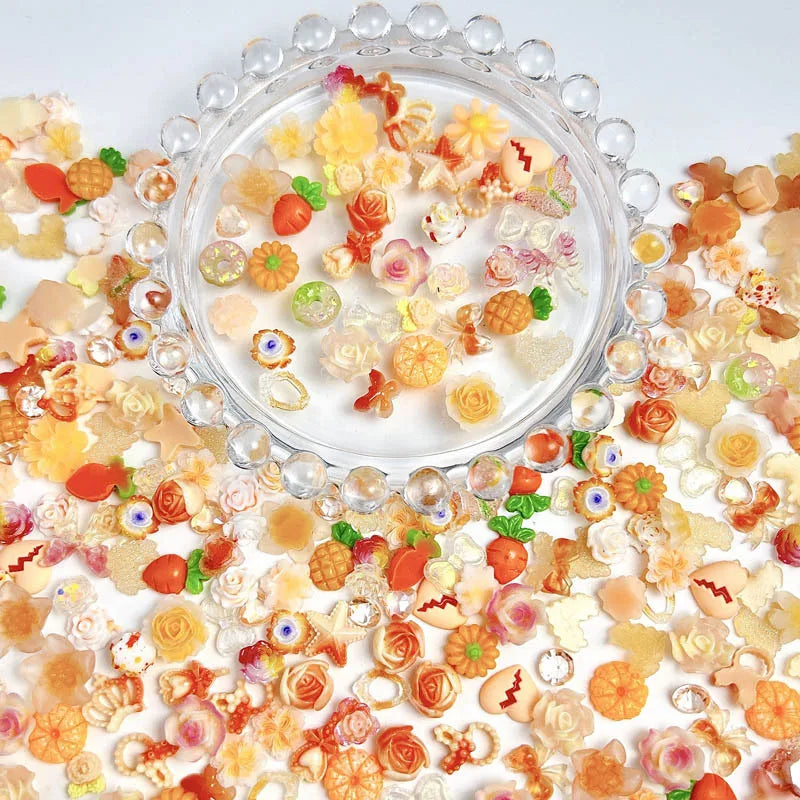 100-Pack Cute Cartoon 3D Resin Nail Charms Flower, Bow & Fruit Nail Art Decorations for Manicure & DIY Phone Case