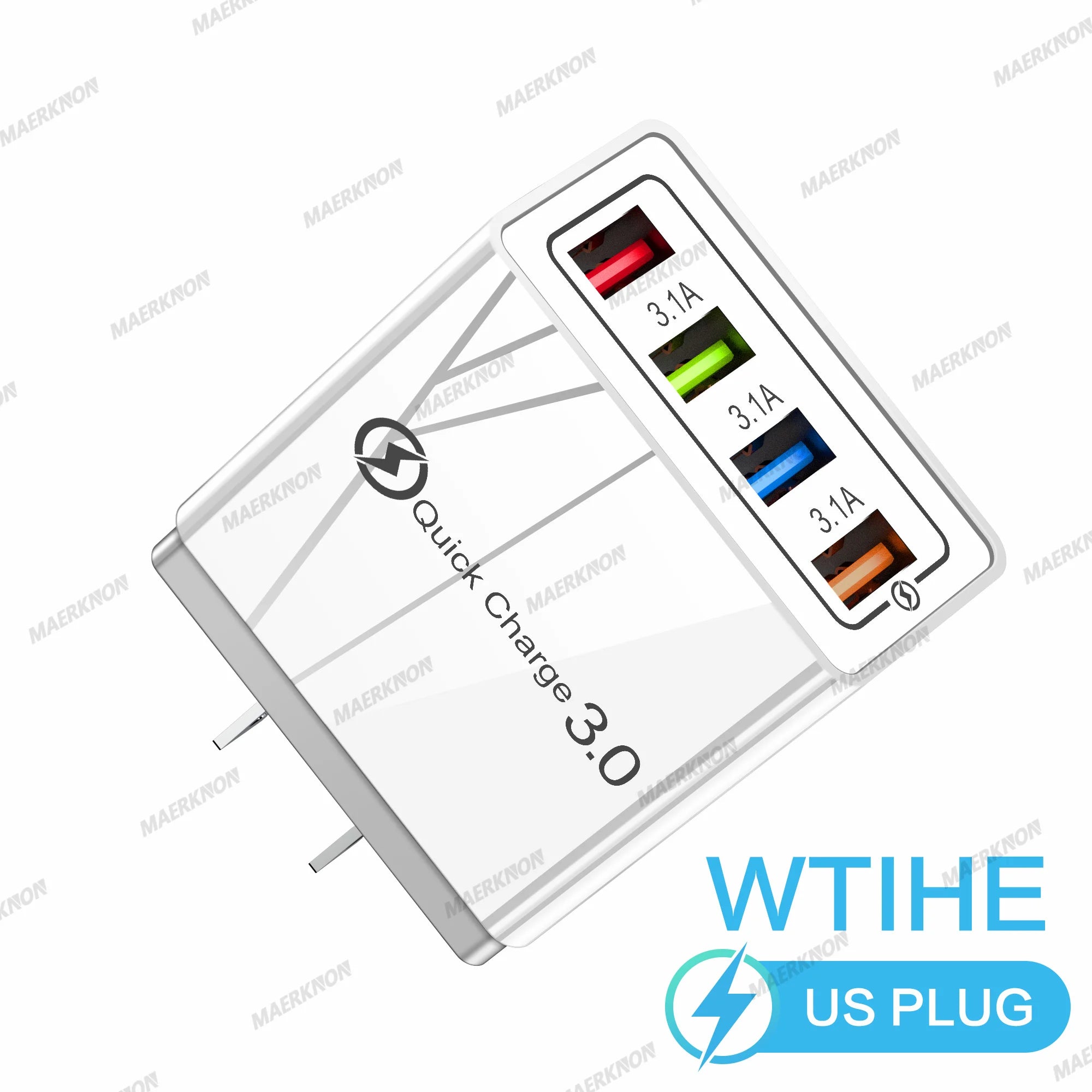 4-Port USB-A Wall Charger QC 3.0 3.1A Fast Travel Charger, 45W Total, US/EU Plug