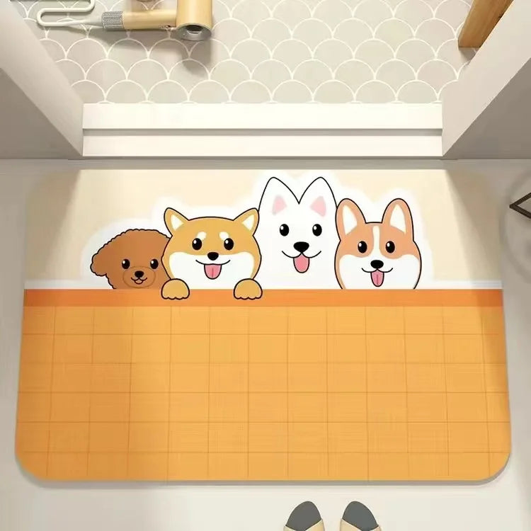 Cartoon Diatomaceous Earth Absorbent Bathroom Floor Mat - Quick-Dry Non-Slip Bath Rug for Toilet, Sink, Bedroom