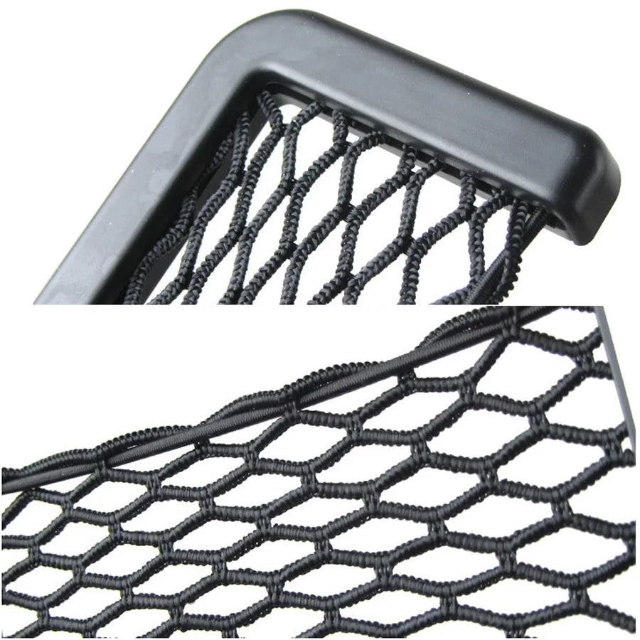 Car Back Seat Mesh Storage Net – Elastic Adhesive Organizer Pocket for Phone & Small Items