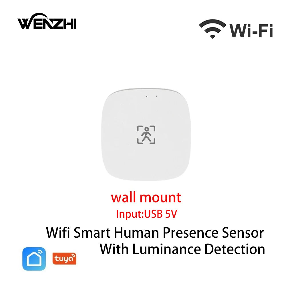 ZigBee WiFi mmWave Human Presence Sensor — Luminance & Distance Detection, AC 80–240V / USB 5V, Tuya Smart Life Compatible