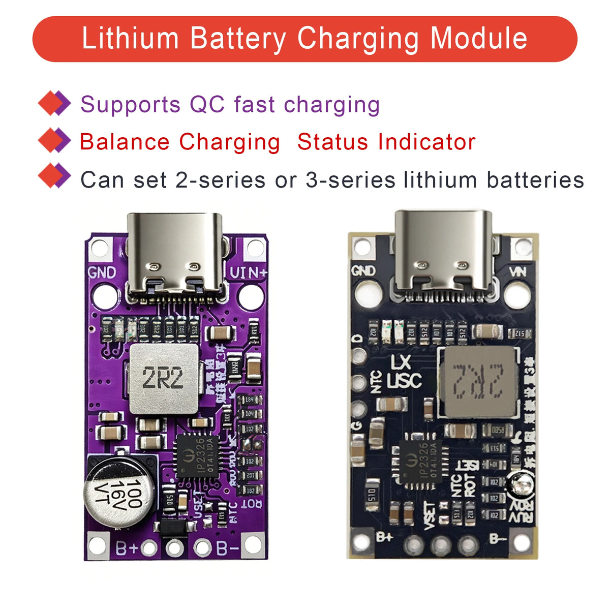Type-C USB 2S/3S 15W Li-ion BMS Charging Module 8.4V/12.6V Balanced Fast Charge Boost Board for DIY Charger PCB