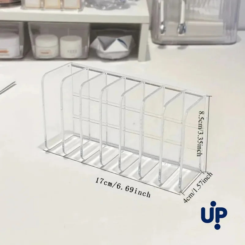 7-Slot Clear Cosmetic Organizer - Transparent Plastic Makeup Holder for Vanity, Bathroom & Office