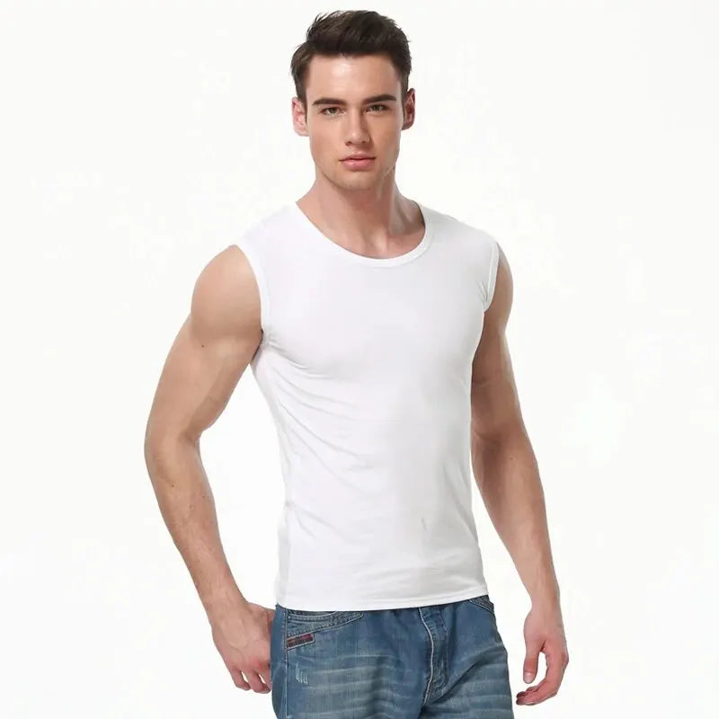 Men's Wide-Shoulder Cotton Tank Top Breathable Sweat-Absorbent Slim Fit for Sports Gym Basketball