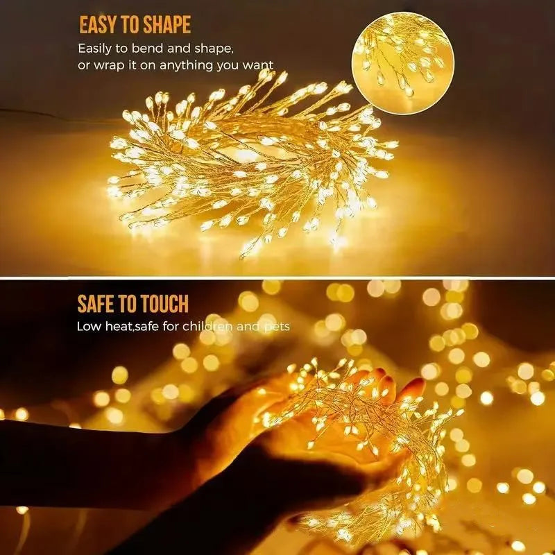 USB LED Firecracker Copper Wire String Lights, 8 Modes Fairy Lights for Outdoor Garden, Wedding & Christmas (3/6/9 m | 9.8/19.7/29.5 ft)