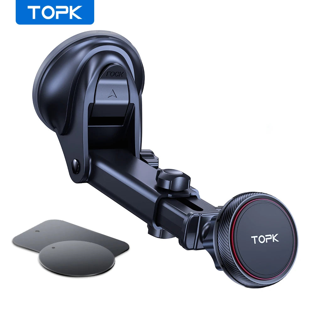 Magnetic Car Phone Holder – Strong Suction Cup Dashboard & Windshield Mount, Long Arm, 360° Adjustable, Fits 4–7 in (10–17.8 cm) Phones