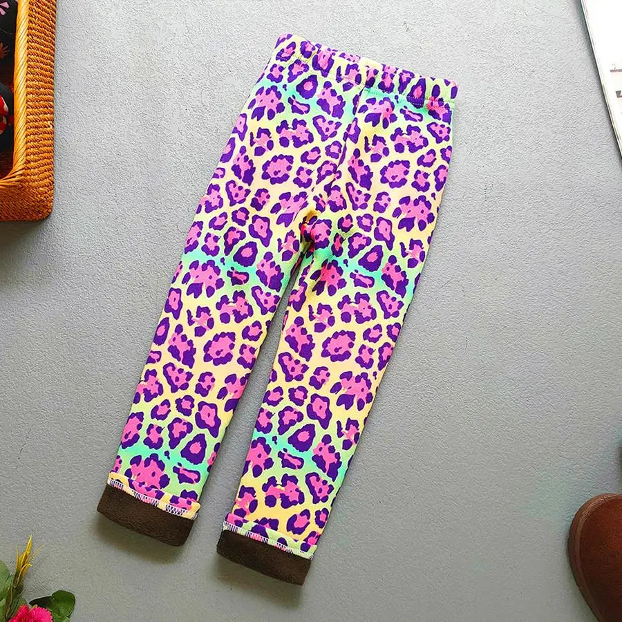Girls Floral Fleece-Lined Leggings - Thick Warm Winter Pants for Toddlers and Kids (2-11 Years)