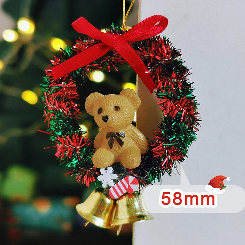 Mini Christmas Wreath for Dollhouse Hanging Garland with Bow & Bell