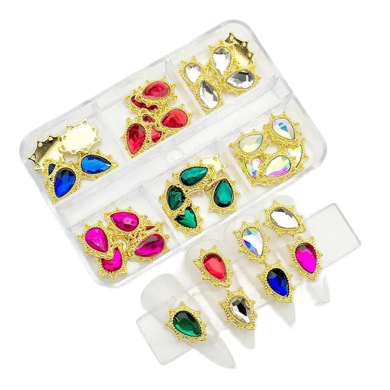 6-Grid Nail Rhinestone Kit – Saturn, Planet & Cross Crystal Nail Charms for Nail Art