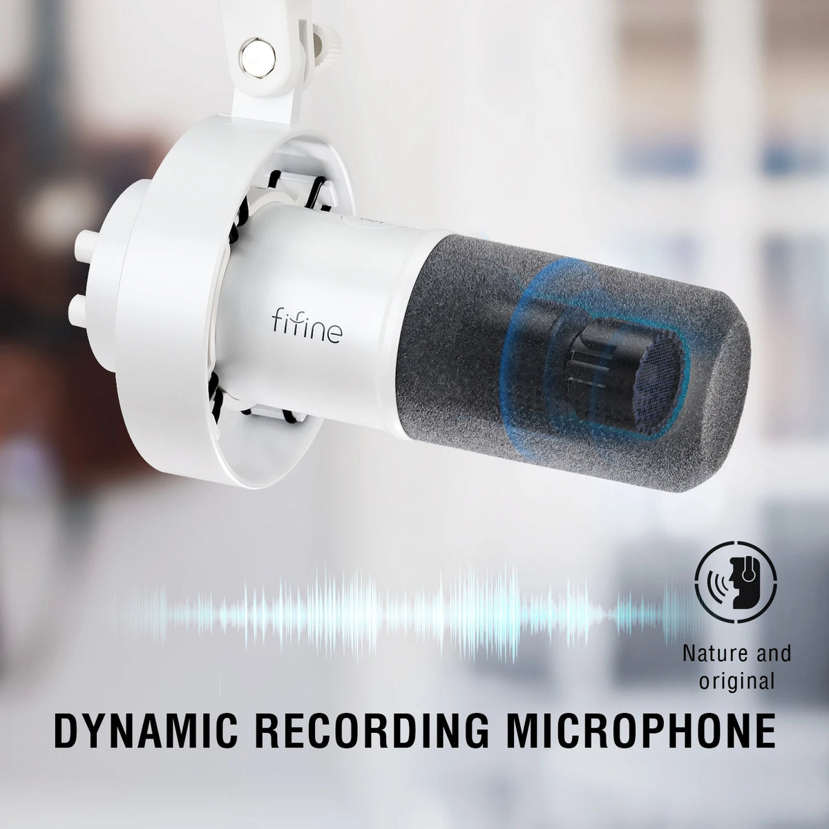 USB/XLR Dynamic Streaming Microphone with Gain Knob, Touch Mute & Headphone Jack - White