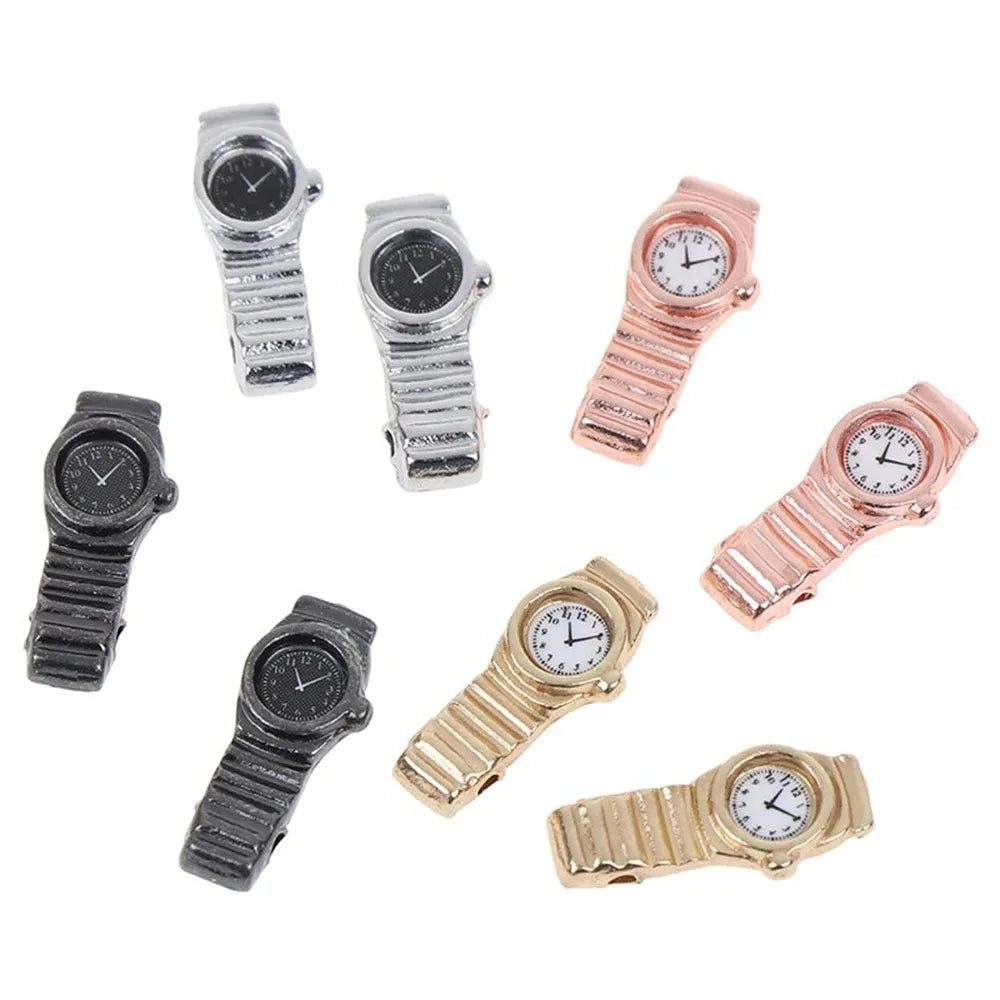 1:12 Scale Miniature Metal Wrist Watch for Dollhouse - 1.5 x 0.6 cm (0.59 x 0.24 in) Doll Accessory, Pretend Play