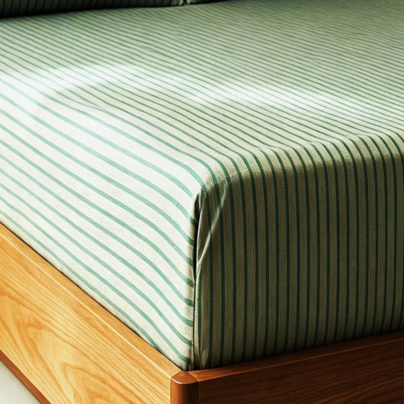 3-Piece Stripe Fitted Sheet Set – Elastic Anti-Slip Adjustable Fitted Mattress Cover with 2 Pillowcases
