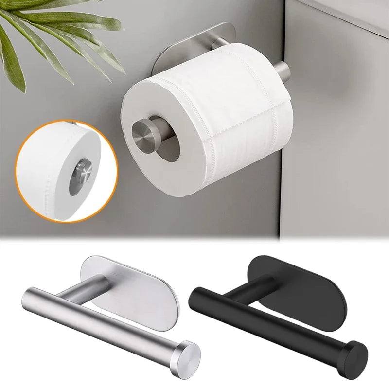 No-Drill SUS304 Stainless Steel Toilet Paper Holder – Self-Adhesive Wall-Mount Tissue Roll Dispenser for Bathroom & Kitchen
