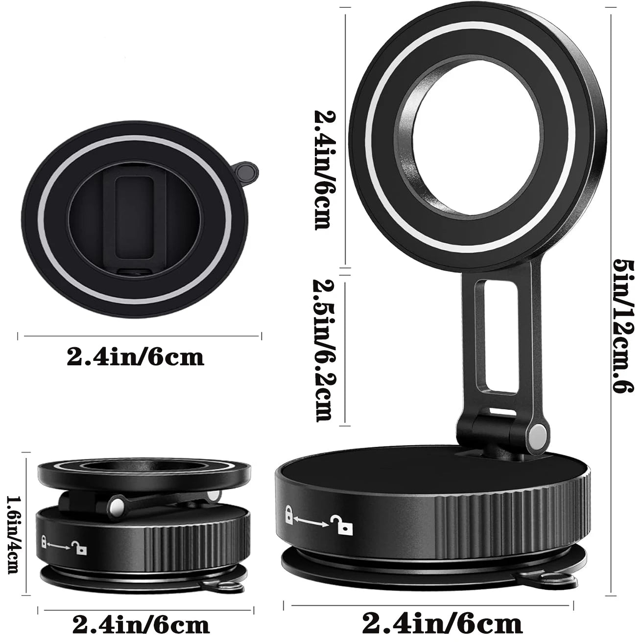Upgraded Nano Gel Suction Cup Magnetic 360° Car Phone Mount – 110 lb (50 kg) Reinforced Vacuum Holder