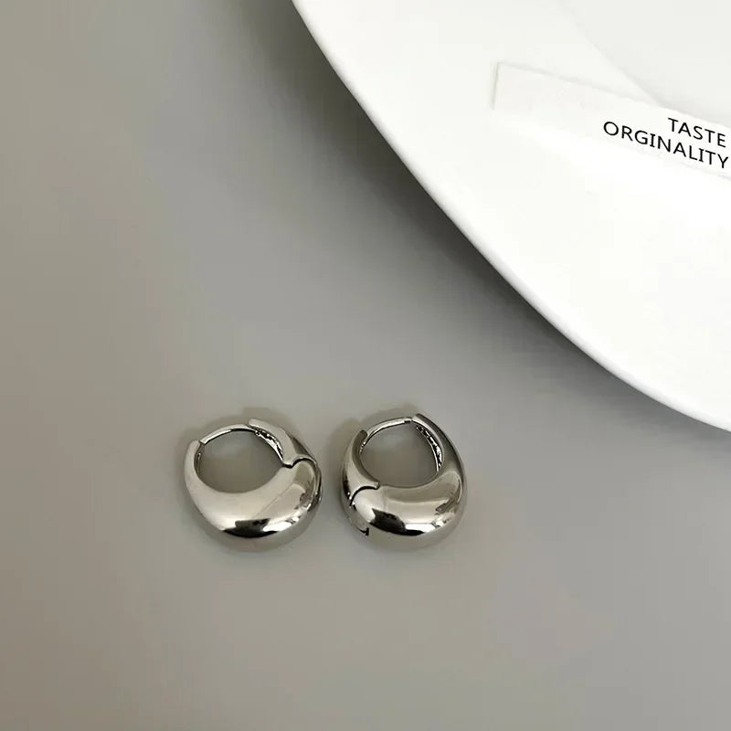Chunky Round Hoop Earrings for Women & Teen Girls - Smooth Metal Statement Circle Hoops in Gold or Silver