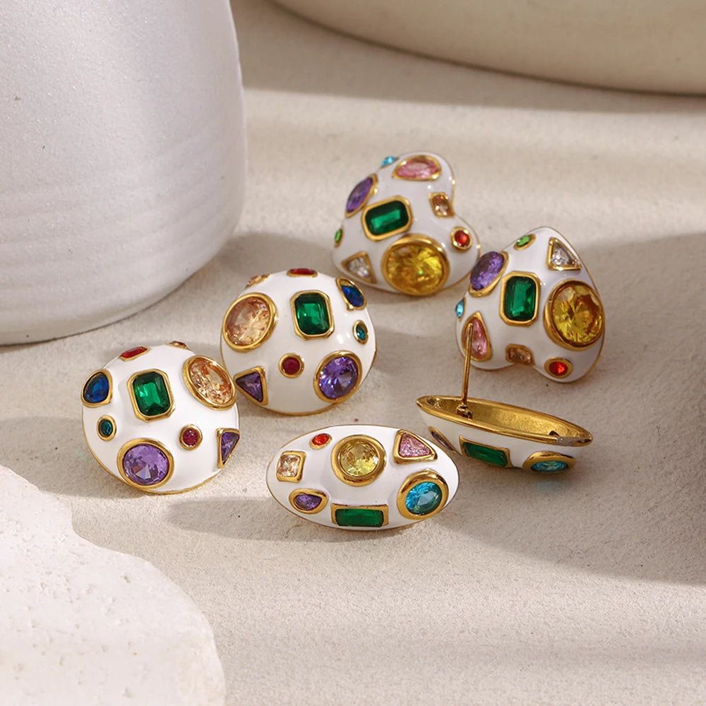 316L Stainless Steel Heart Zircon Stud Earrings - 18K Gold Plated Waterproof Hypoallergenic Women's Party Jewelry