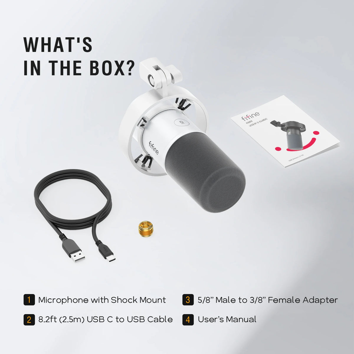 USB/XLR Dynamic Streaming Microphone with Gain Knob, Touch Mute & Headphone Jack - White
