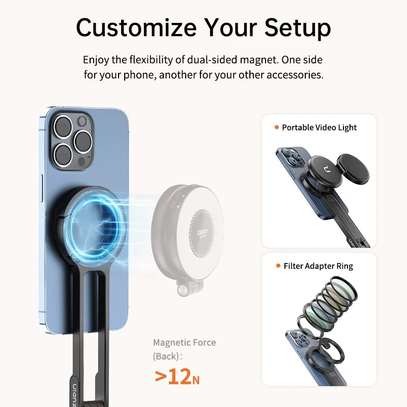Carabiner-Mounted Mini Phone Tripod – Lightweight Aluminum Magnetic Dual-Sided Holder for Vertical & Horizontal Vlogging & Live Streaming