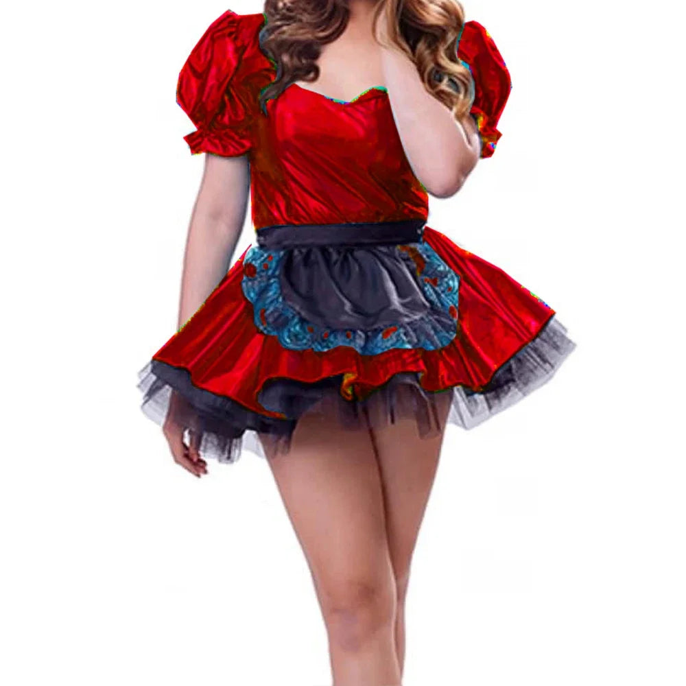 Women's Maid Cosplay Apron Dress - Lolita Puff Sleeve Mini Ball Gown, Plus Sizes XS–7XL