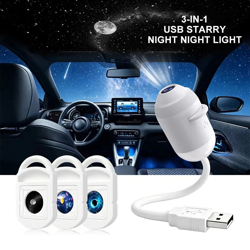 USB Starry Sky Galaxy Projector Lamp – 360° Adjustable Night Light for Bedroom, Home & Car