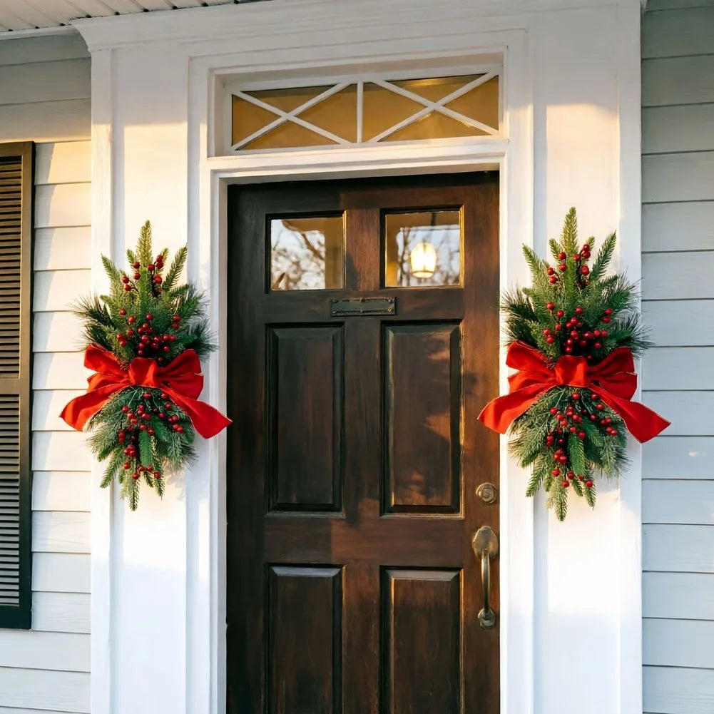 24 in (60 cm) Green Flocked Christmas Wreath - Pine Needle Texture Handmade American-Style Holiday Door Decor