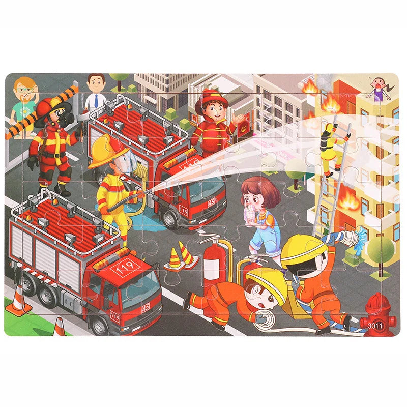 30-Piece Wooden Jigsaw Puzzle for Kids, Cartoon Animals & Vehicles, Early Learning Toy