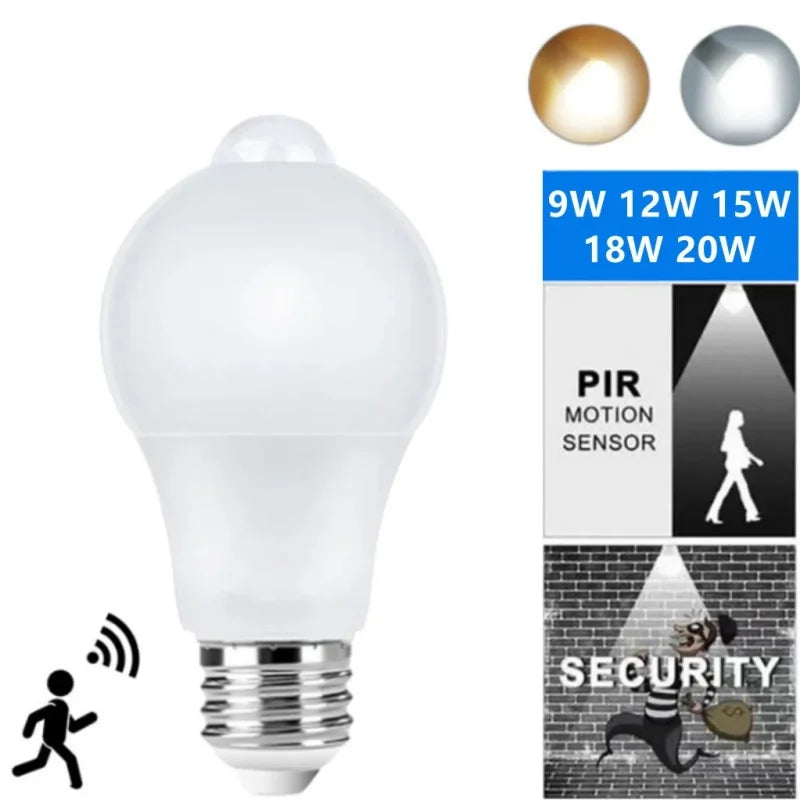 PIR Motion Sensor LED Bulb E27 – 6W/9W/12W/15W/18W/20W AC85-265V Motion-Activated Night Light for Home, Stairway & Garden